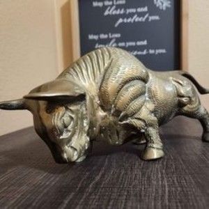 Mid Century Brass Bull Antique
